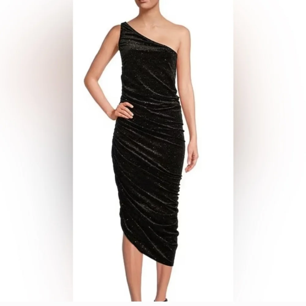 - Gibson Latimer Glitter Velvet One Shoulder Dress NWT - Picture 1 of 7